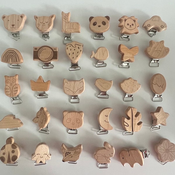 Schnullerkettenclips, Holzclips, Holzclips mit Lasergravur, Clips, Schkullerkette