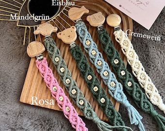 Macrame pacifier chain, pacifier chain with name