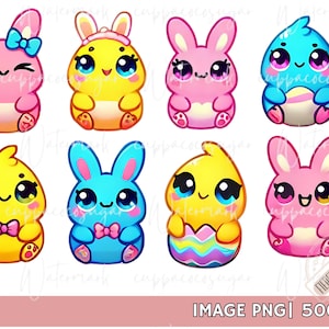 Kawaii Peeps Clipart - Cute Easter Bunny & Chick Marshmallow PNG | Digital Download | 5000x5000 | 500 DPI