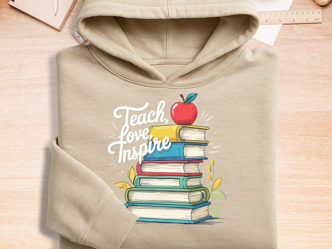 Teach Love Inspire PNG | Tall Book Stack Sublimation Design | Teacher ...