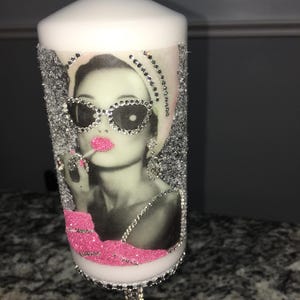 Audrey Hepburn Diamond Dust Candle: Bedazzled Crystal Rhinestone Decor