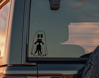 Ghost with Black Cat Car Decal: Halloween Vinyl Sticker