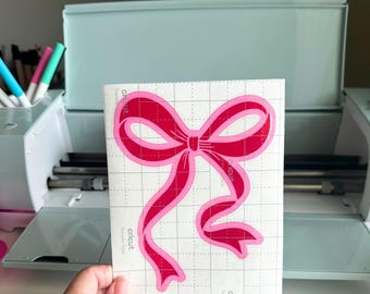 Coquette Bow Car Decal: Two-Tone Pink & Red Vinyl Sticker