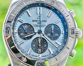 Breitling Chronomat 42 B01 42 Ice Blue 2022 WARRANTY Complete Boxes Papers 42 mm Steel Rubber