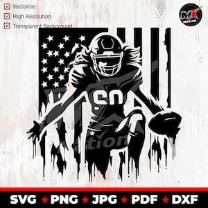 Jogador De Futebol Gridiron Woman Bandeira Dos EUA Vetor Escalável POD Arquivo De Corte A Laser SVG Png Download Digital