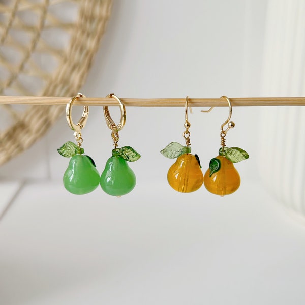 Birne Ohrringe, Glasperlen Ohrringe,Tschechische Glasperlen,Obst Ohrringe,Fruits Earrings, Geschenke für Sie,Gift for Her