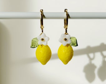 Lemon Earrings,Lemon Earrings, Glass Bead Earrings,Czech Glass Beads,Fruits Earrings,Fruits Earrings,Gifts,Gift for Her