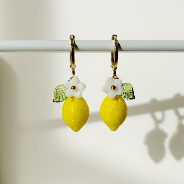 Lemon Earrings,Lemon Earrings, Glass Bead Earrings,Czech Glass Beads,Fruits Earrings,Fruits Earrings,Gifts,Gift for Her