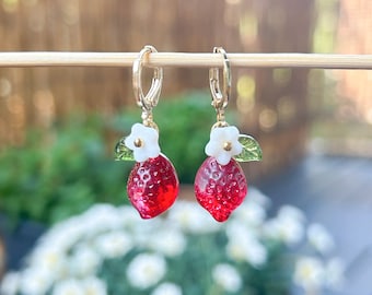 Erdbeere Ohrringe, Glas perlen Ohrringe, Fruits Earrings, Summer Jewelery, Sommer Schmuck, Geschenke für sie, Gift for her