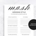 MASH Printable Party Game for Bridal Shower Instant Download ...