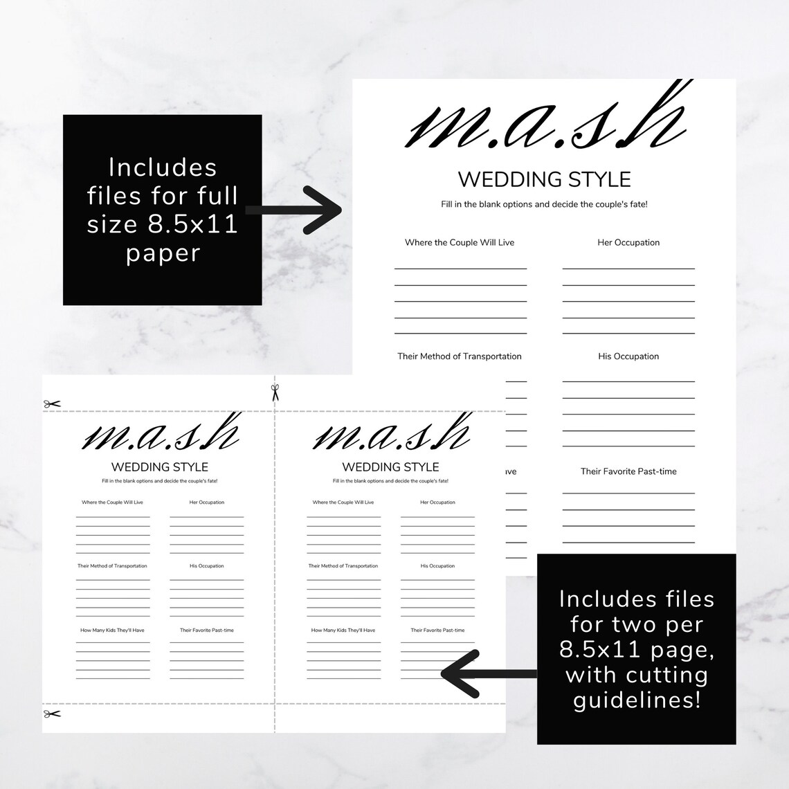 MASH Printable Party Game for Bridal Shower Instant Download ...