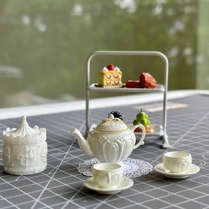 1/6 scale miniature afternoon tea set incl. tea cup tea pot dessert tray