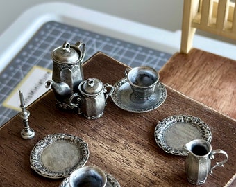 1/6 scale miniature monastery tea set Incl. teacups/teapot/milk jug/sugar bowl/saucers/dessert plates hand-printed 10 pieces set
