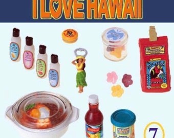Rare 1/6 scale Re-ment miniature I love Hawaii set no.7 coffee / Hawaii bento/ bottle opener/ body lotion