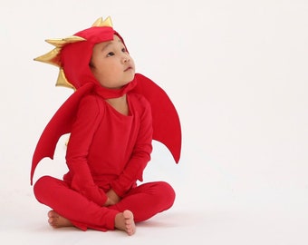 Red Dragon Costume with Gold Spikes, Toddler Dinosaur Costume