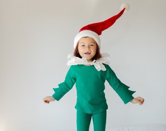 Green and Red Holiday Elf Pajama Costume