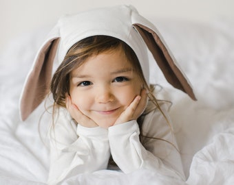 Organic White Rabbit Costume, for Kids and Toddlers, Bunny Bonnet & Tail