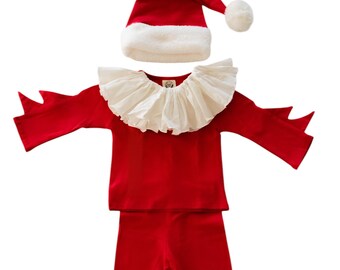 Baby Elf Costume: Ruffle Collar, Santa Hat, Christmas Outfit