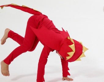 Red Dragon Costume with Gold Spikes, Toddler Dinosaur Costume