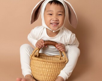 Organic Ivory Bunny Bonnet for Kids, Toddlers and Babies -- Costume Accessory Piece