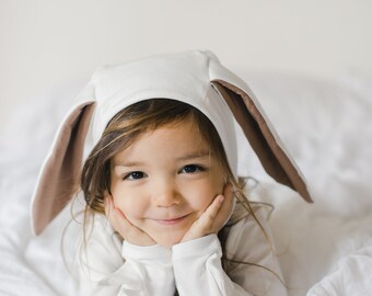 Organic Ivory Bunny Bonnet for Kids, Toddlers and Babies -- Costume Accessory Piece