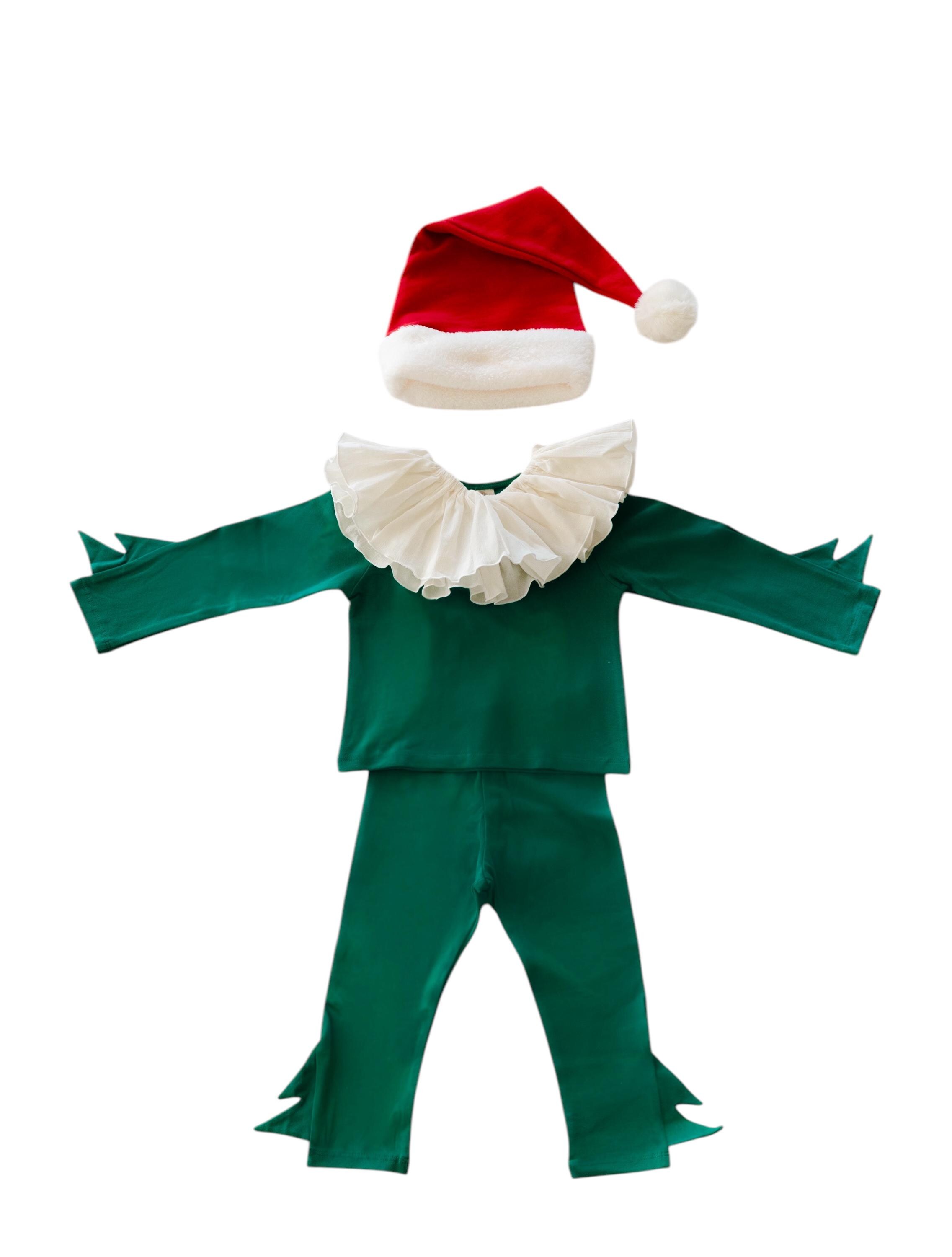 Baby Elf Costume: Ruffle Collar, Santa Hat - Christmas Photo Outfit - Etsy