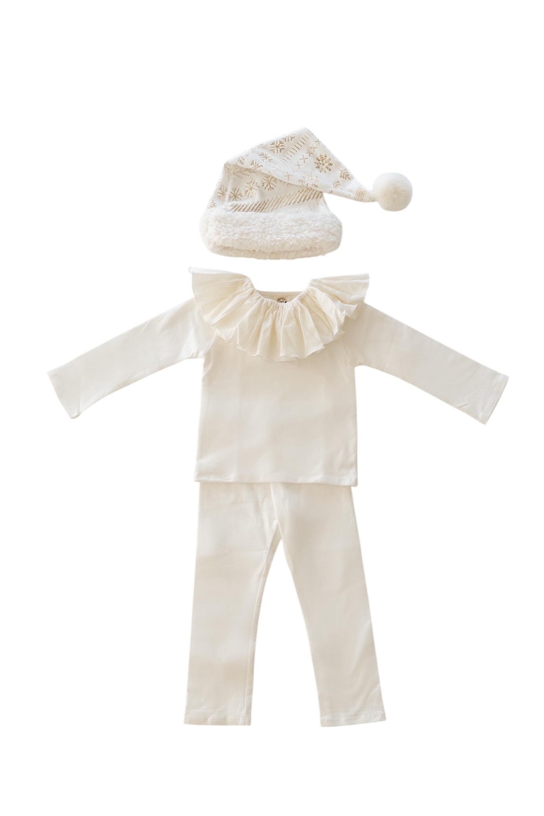 Baby Elf Costume: White Cotton Outfit With Ruffle Collar & Santa Hat - Etsy
