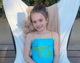 Recycled Fabric Blue Make Olas Swimsuit for Girls