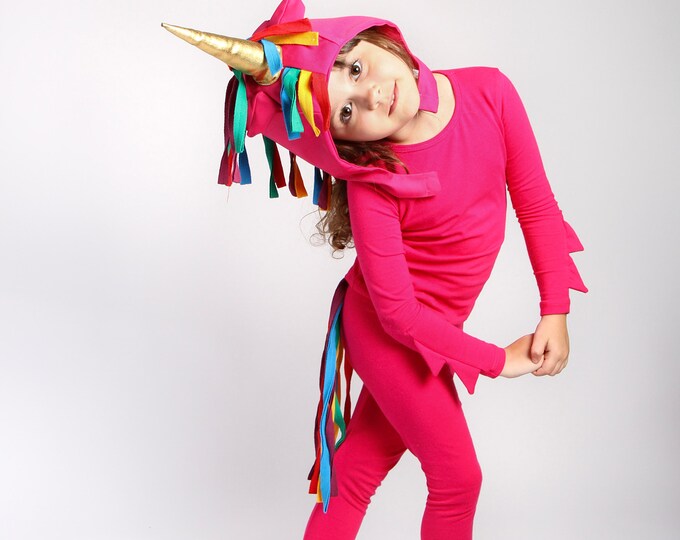 Dark Pink Unicorn Costume With Rainbow Hair Etsy