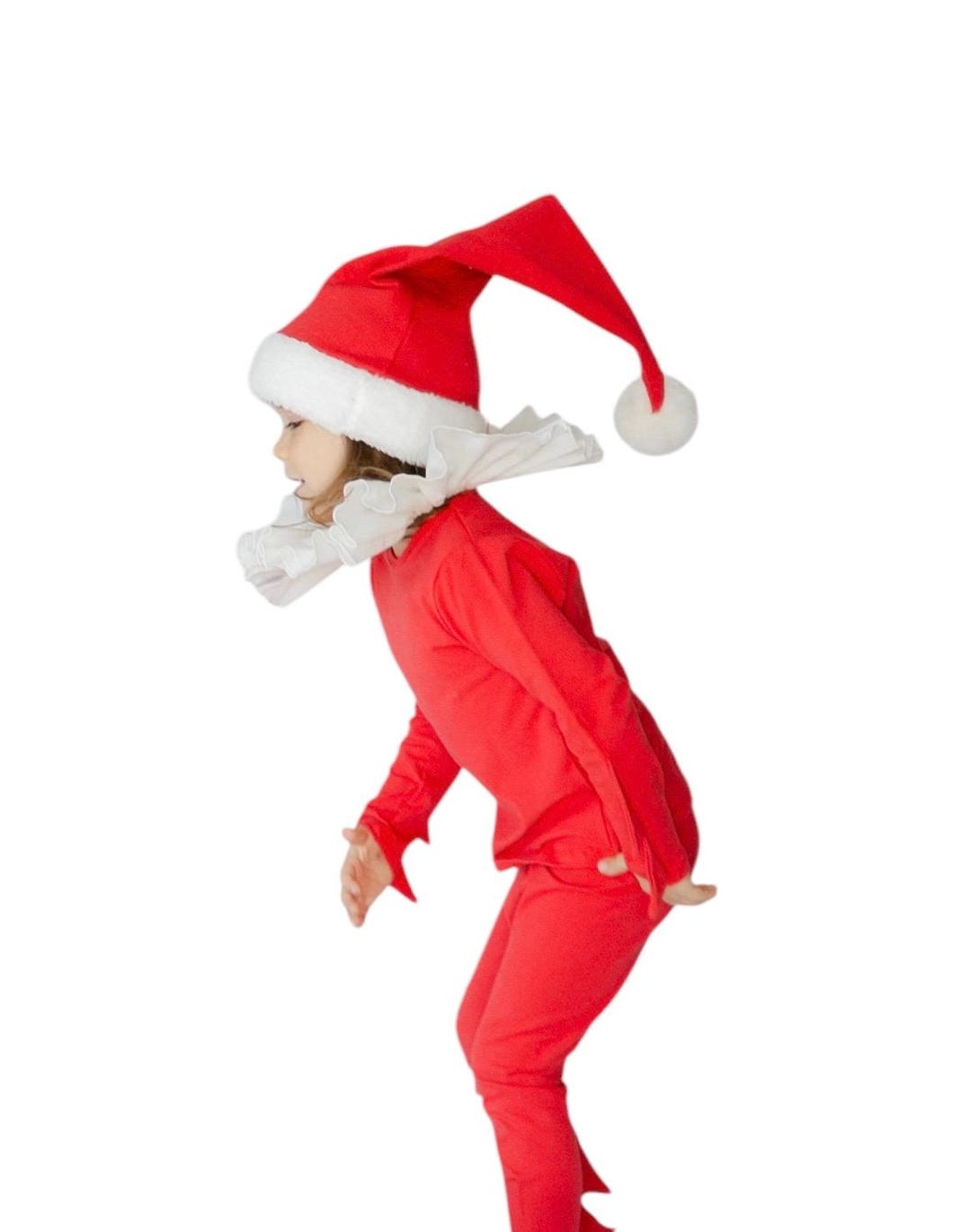 Baby Elf Costume: Red Santa Hat, Ruffle Collar, Holiday Photo Outfit - Etsy