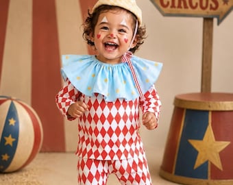 Harlequin Clown Costume for Kids, Babies and Toddlers, Cotton Costume