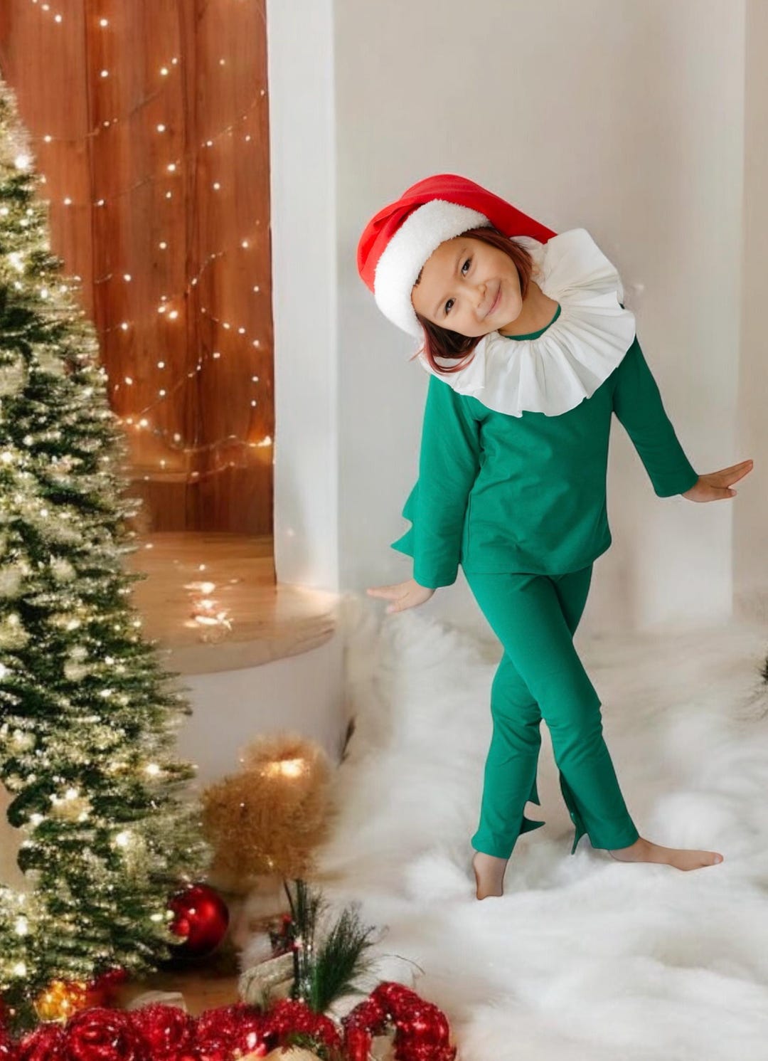 Baby Elf Costume: Cotton Santa's Helper Outfit With Ruffle Collar - Etsy