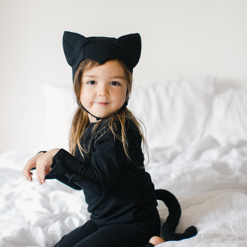Kids Cat Costume Black Kitty Dress and Headband Girls Cat Cosplay Costume