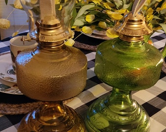 Vintage Antique Set of Oil Kerosene Glass Lamp Bases with Globe