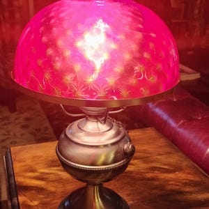 Vintage 1950s Cranberry Glass Parlor/Table Lamp