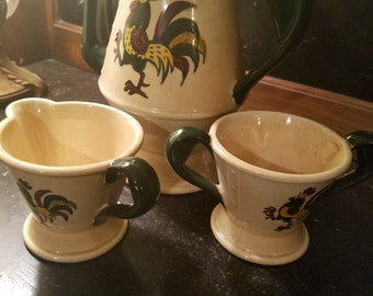 Vintage Metlox Poppytrail Coffee/Teapot w/Creamer and Sugar Bowl