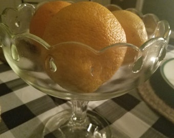 Vintage Indiana Glass Teardrop Compote Scalloped Top w/Pedestal - Clear Glass Fruit Bowl