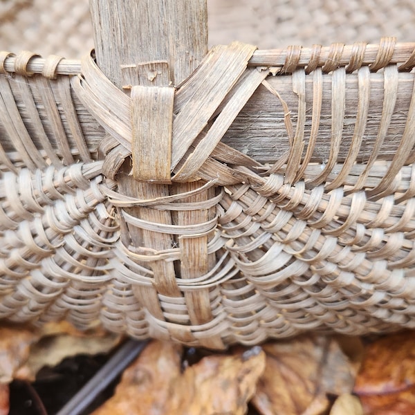 Vintage Hand Made Natural Rustic Rectangular Wicker Gathering Basket