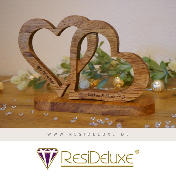 Holzherzen mit Lasergravur (Wunschgravur möglich) - Hochzeitsgeschenk - Verlobungsgeschenk - Geschenk Jahrestag Herz Hochzeit Valentinstag