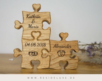 Puzzle Pieces Wooden Heart Anchor Gift Wedding Family Engraving Personalized Puzzle Pieces Puzzel Putzle Wooden Puzzle Newlyweds Wedding Day