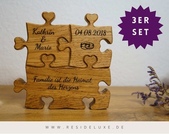 Set Puzzle Teile Holz Herz Anker Geschenk Hochzeit Familie Gravur  Personalisiert Puzzleteile Puzzel Holzpuzzle Brautpaar Hochzeitstag