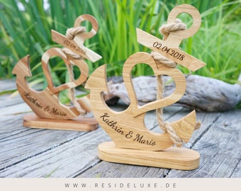 Anker Holz Hochzeit Personalisiert Gravur Geschenk Valentinstag Liebe Hochzeitstag Jahrestag - Geschenke - Holzanker Individualisiert