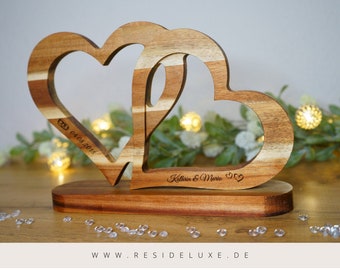 Holzherzen mit Lasergravur (Wunschgravur) - Hochzeitsgeschenk Verlobungsgeschenk Geschenk Jahrestag Herz Hochzeit Holzhochzeit Valentinstag
