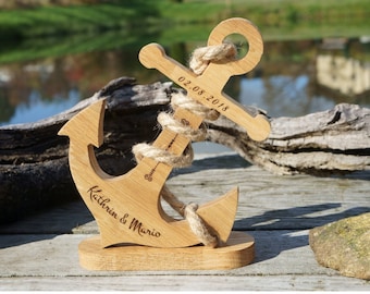 Anker Holz Personalisiert  Lasergravur - Gravur - Geschenk Valentinstag Hochzeitstag - Jahrestag - Personalisierte Geschenke - Holzanker