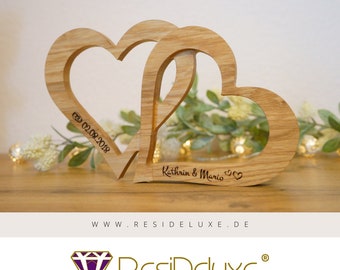 Holzherzen mit Lasergravur (Wunschgravur ) Hochzeitsgeschenk Verlobungsgeschenk Geschenk Jahrestag Herz Hochzeit Holzhochzeit Valentinstag