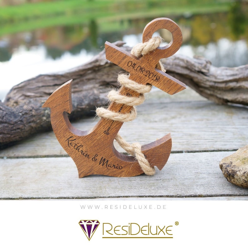 Anchor Wood Personalized Laser Engraving Engraving Gift Wedding Anniversary Anniversary Personalized Gifts Valentine's Day Wooden Anchor Dunkel ohne Sockel