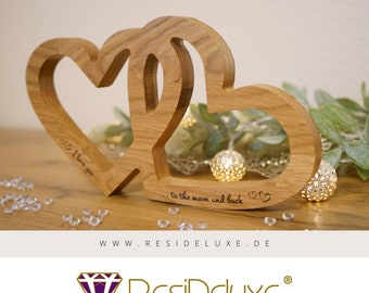 Holzherzen mit Lasergravur (Wunschgravur möglich) - Hochzeitsgeschenk - Verlobungsgeschenk - Geschenk Jahrestag Herz Hochzeit Valentinstag