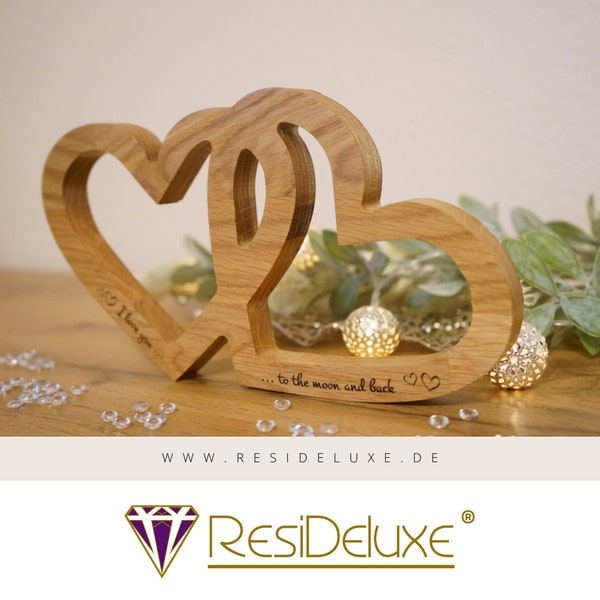 Holzherzen mit Lasergravur (Wunschgravur möglich) - Hochzeitsgeschenk - Verlobungsgeschenk - Geschenk Jahrestag Herz Hochzeit Valentinstag