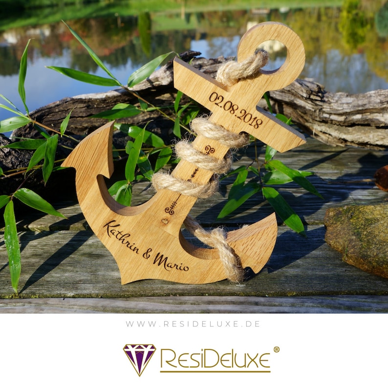 Anchor Wood Personalized Laser Engraving Engraving Gift Wedding Anniversary Anniversary Personalized Gifts Valentine's Day Wooden Anchor Eiche ohne Sockel