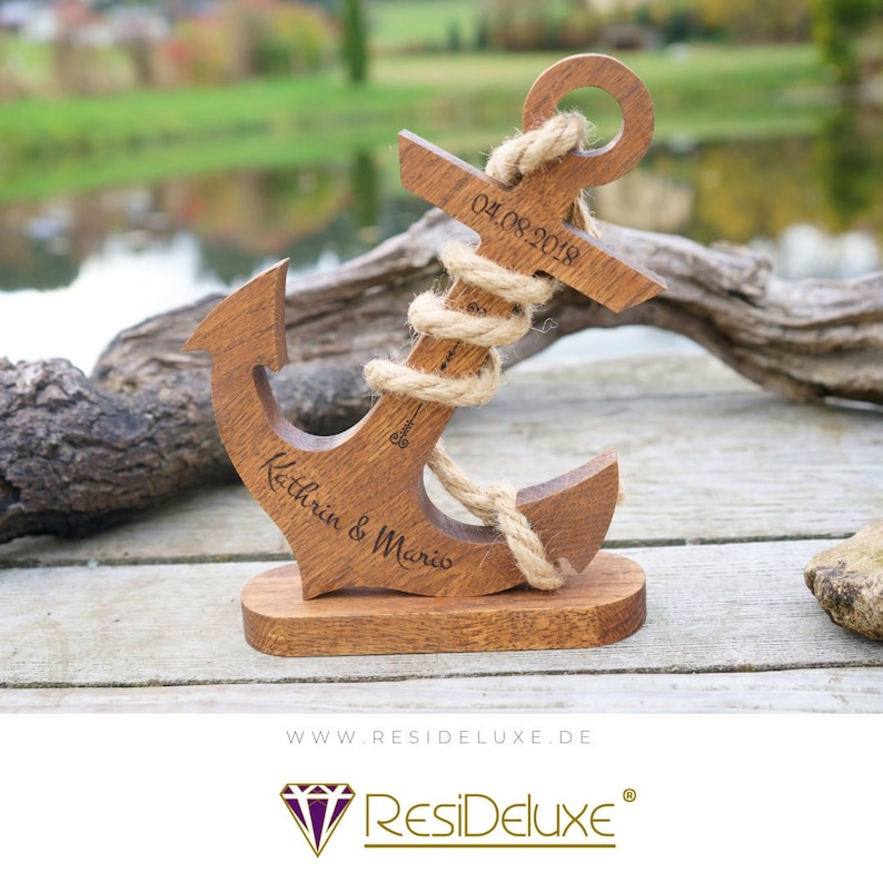 Anchor Wood Personalized Laser Engraving Engraving Gift Wedding Anniversary Anniversary Personalized Gifts Valentine's Day Wooden Anchor Dunkel mit Sockel